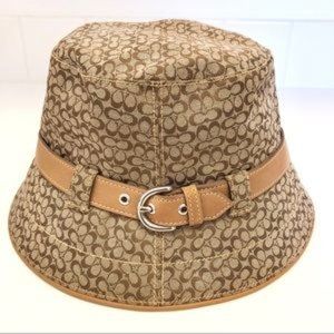 Vintage Coach Signature Monogram Bucket Hat With Buckle (M/L)